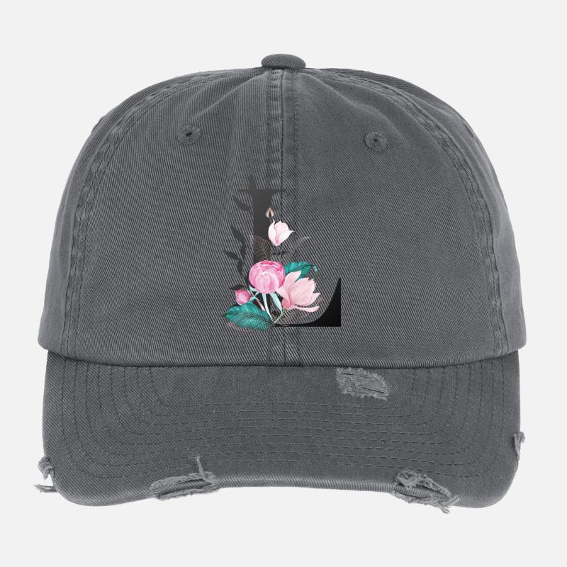 Elégante lettre 'L' avec des fleurs Casquette vintage effet usé Flexfit