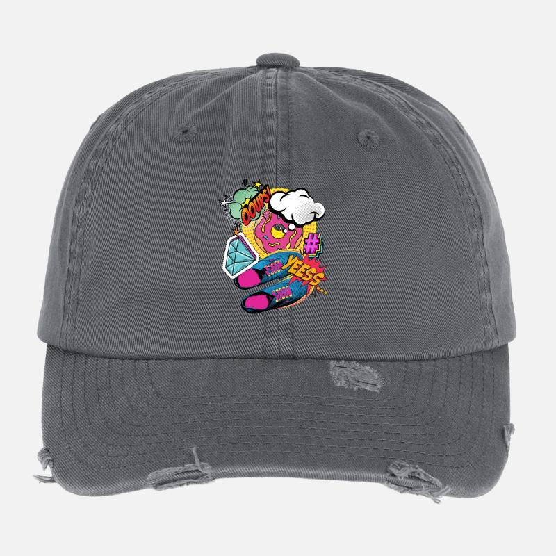 YEESS! - Colorful pop art & comic book explosion - Casquette vintage effet usé Flexfit - charbon