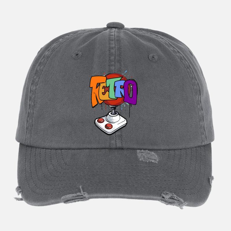 Retro Gaming Neon Design Flexfit Vintage Destroyed Cap