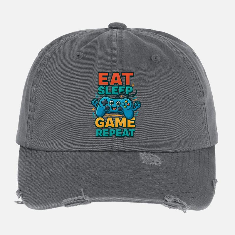 Eat Sleep Game Repeat – Funny Controller Flexfit Vintage Destroyed Cap