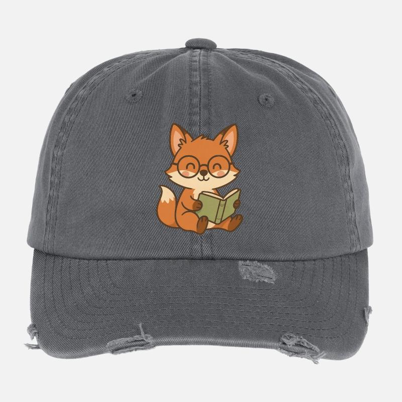 Cute fox book reader illustration Flexfit Vintage Destroyed Cap