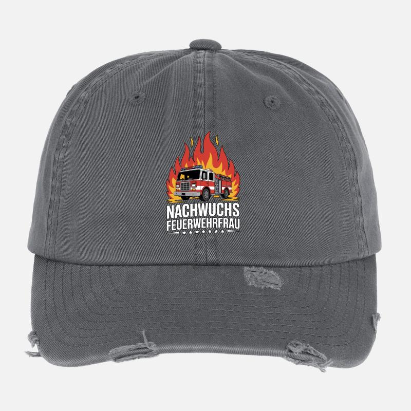 Young firefighter with flames Flexfit Vintage Destroyed Cap