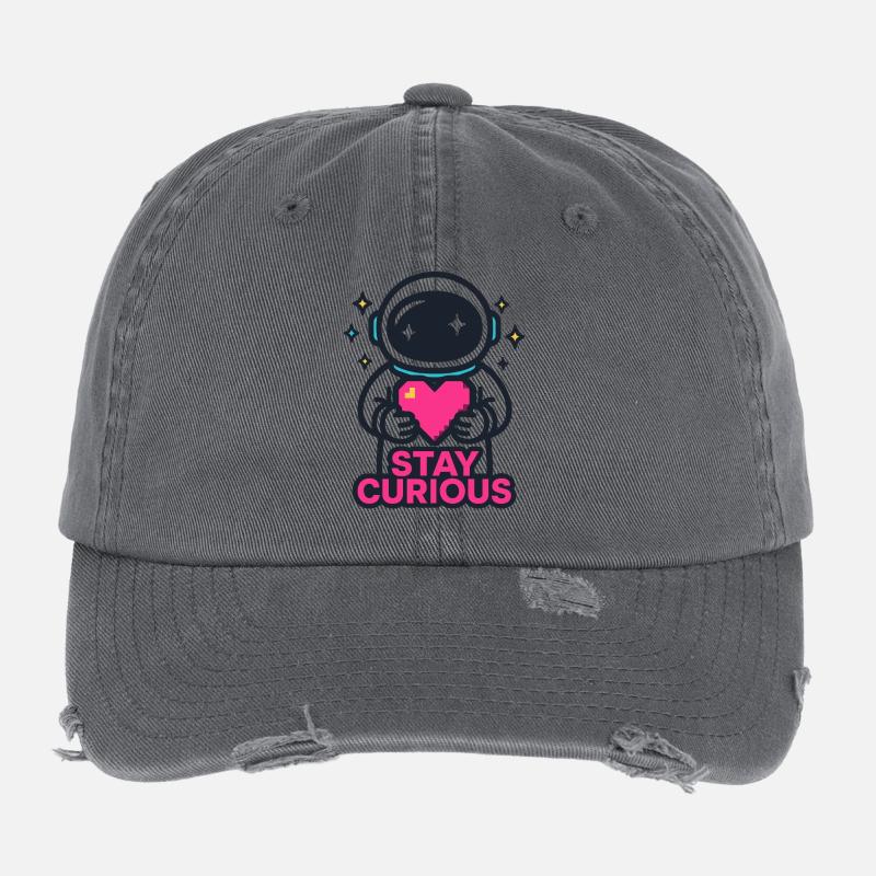 Stay Curious Astronaut Flexfit Vintage Destroyed Cap