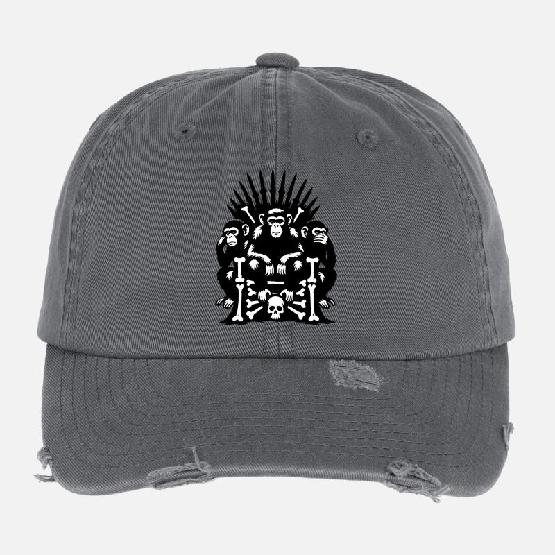 Monkeys on Skull and Bones Throne Flexfit Vintage Destroyed Cap