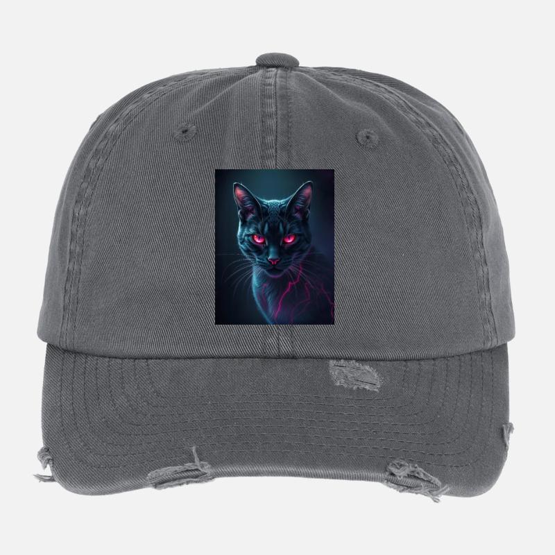 chat aux yeux rouges Casquette vintage effet usé Flexfit