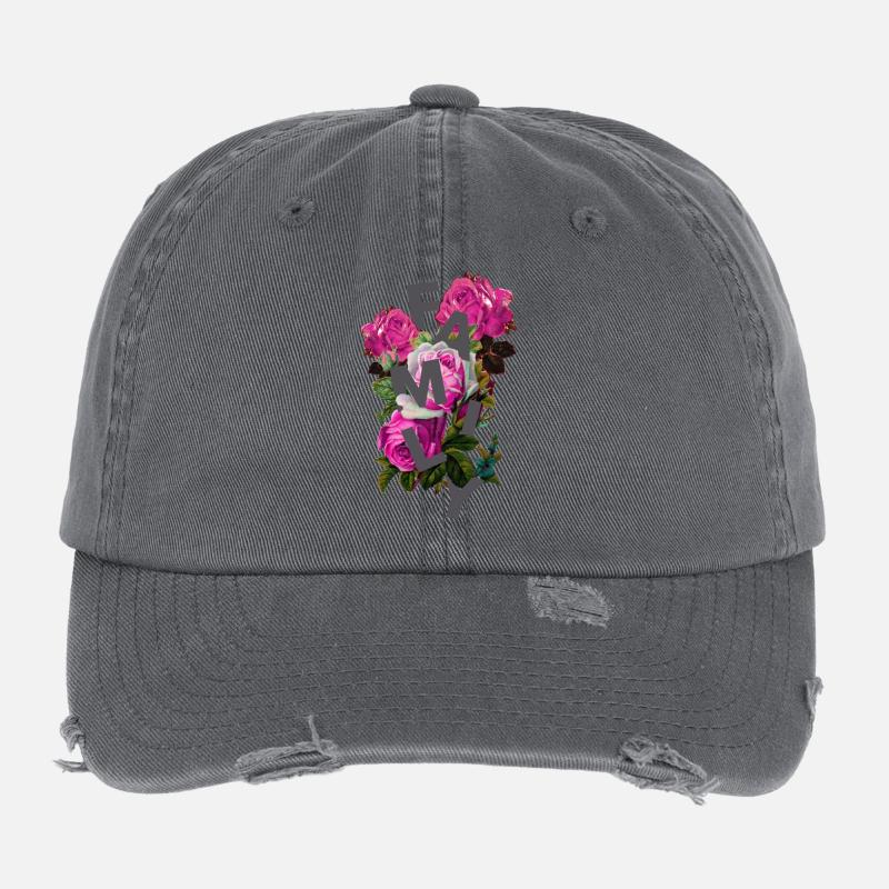 Collage de monogrammes de famille florale - Casquette vintage effet usé Flexfit - charbon
