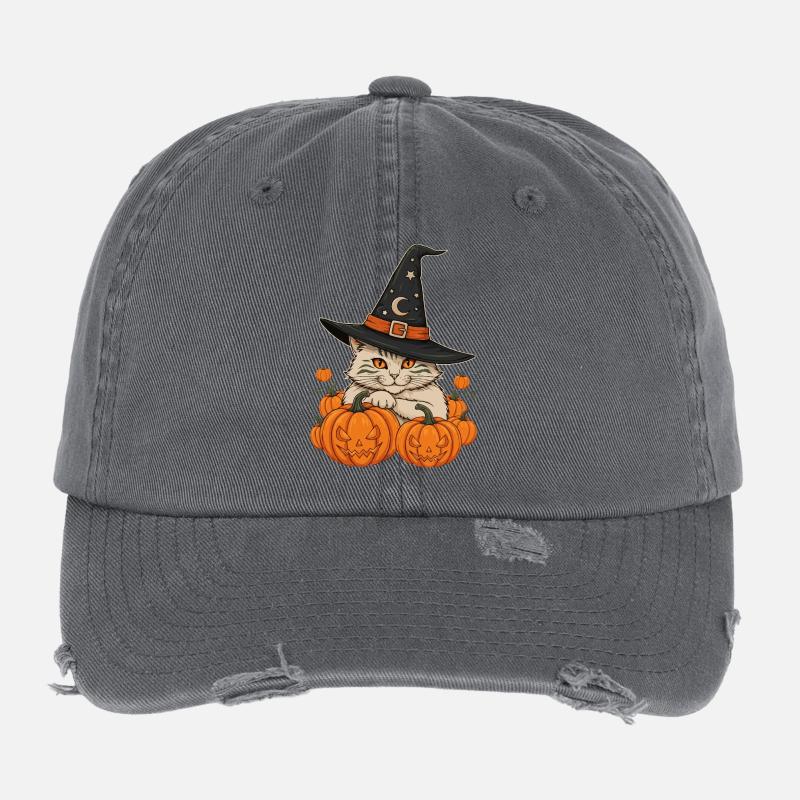 Sorcière à moustaches parmi les citrouilles Casquette vintage effet usé Flexfit