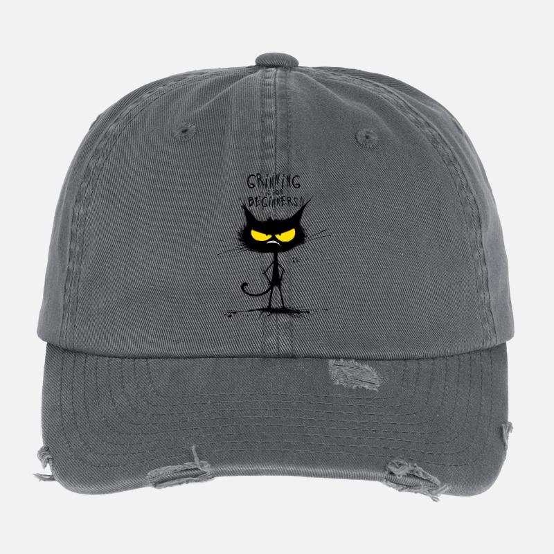 Grumpy Black Cat – Smiling Is for Beginners Flexfit Vintage Destroyed Cap