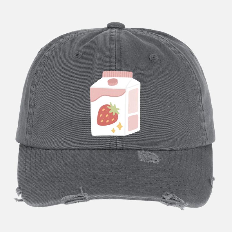 Strawberry Milk Box Illustration Flexfit Vintage Destroyed Cap