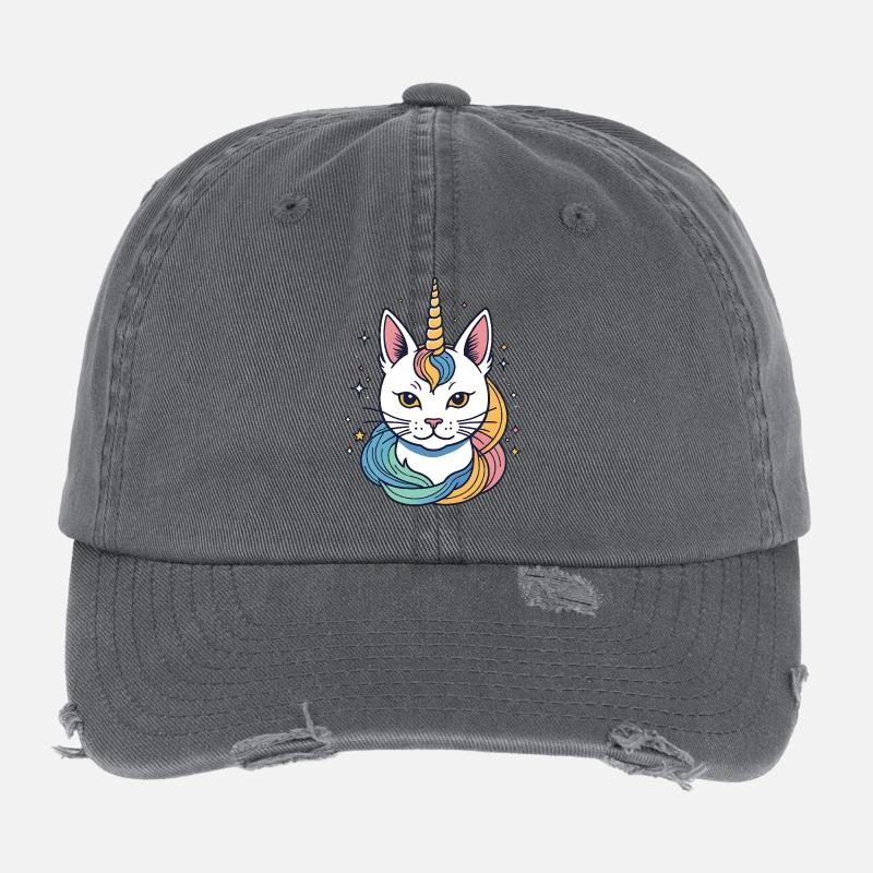Regenbogen Einhorn Katze Flexfit Vintage Destroyed Cap