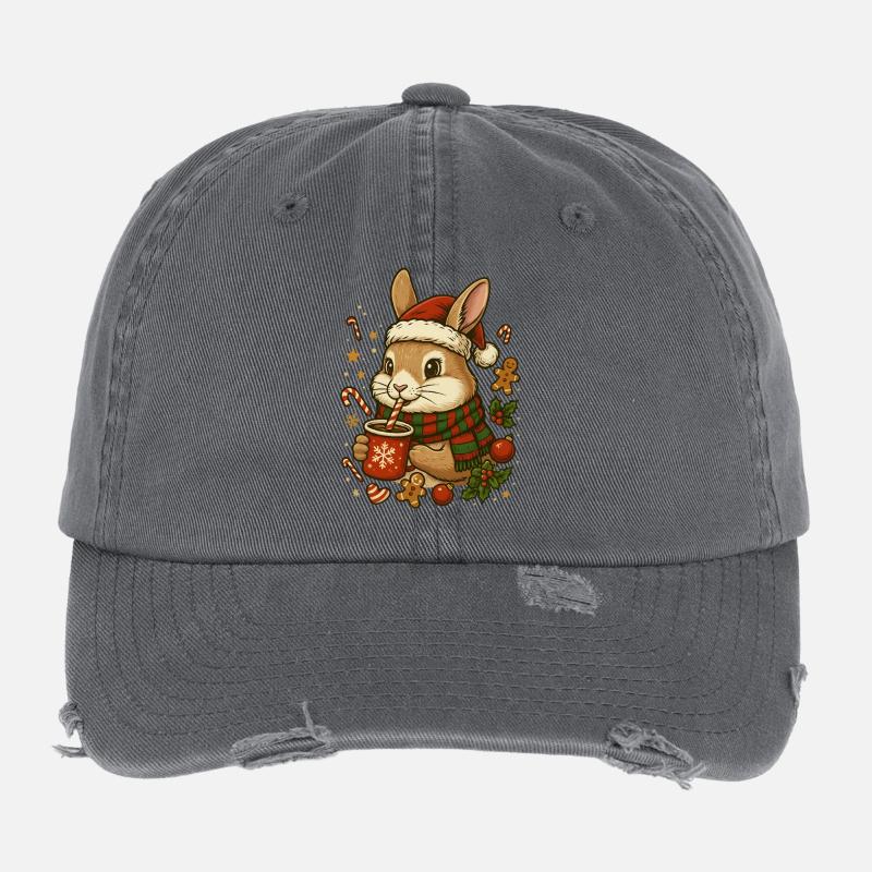Rabbit at Christmas Flexfit Vintage Destroyed Cap