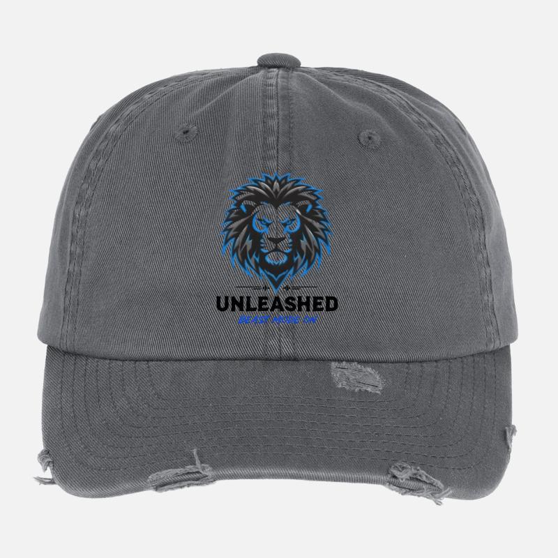 Blue Neon Lion Crest Unleashed Flexfit Vintage Destroyed Cap