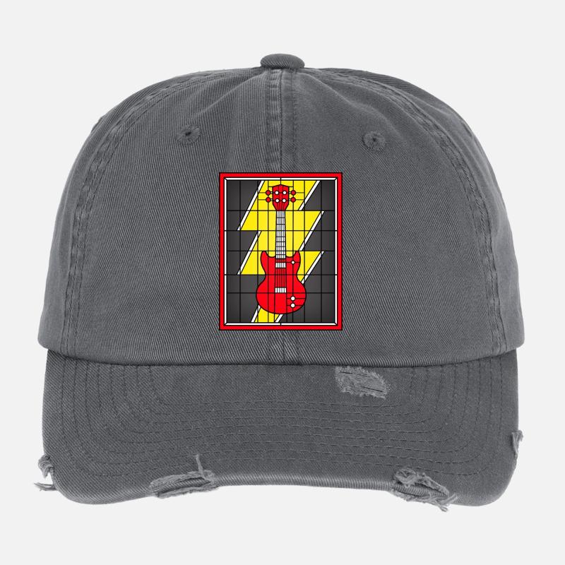 Rote E-Gitarre im Neon Bolt Grid Flexfit Vintage Destroyed Cap