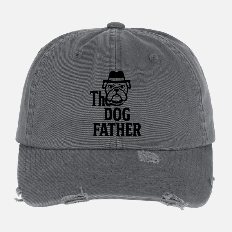 Das Maskottchen-Maskottchen-Design des Hundevaters Bulldoggenhuts Flexfit Vintage Destroyed Cap