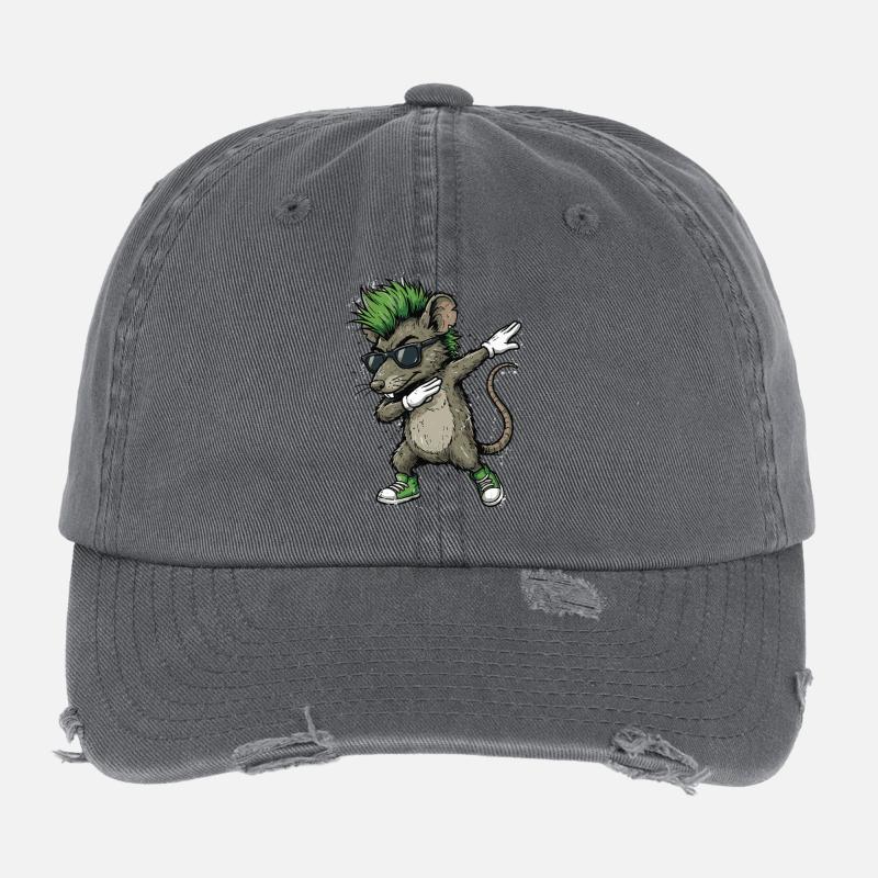Punk Dabbing Ratte Cartoon Flexfit Vintage Destroyed Cap