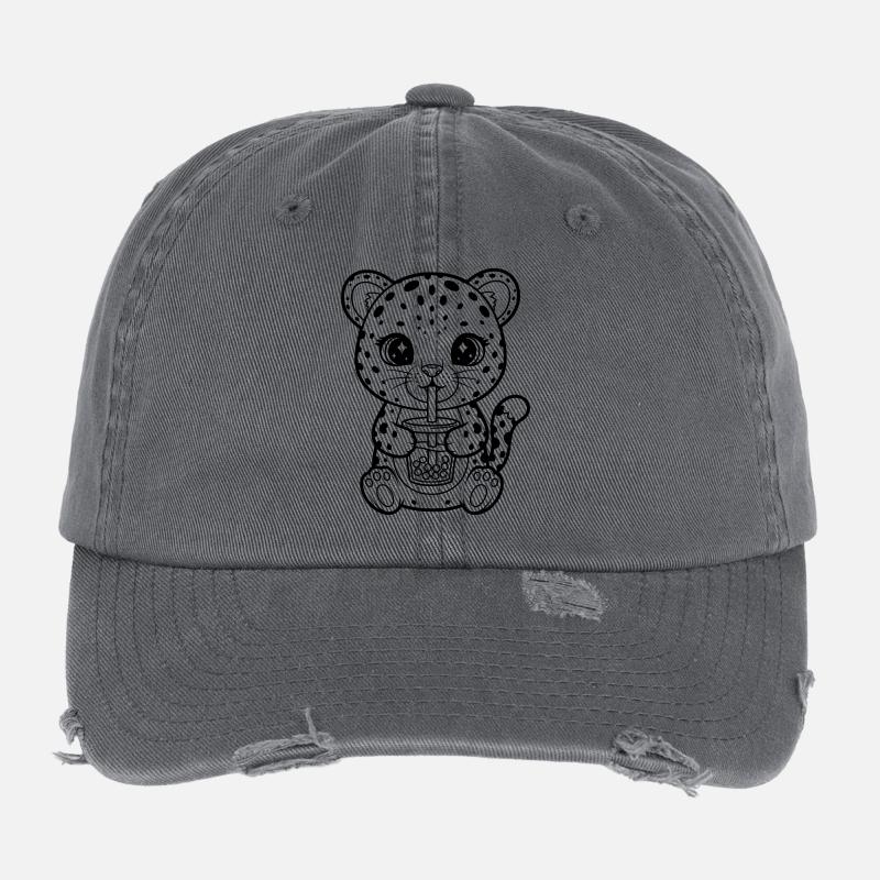 Leopard mit Becher Flexfit Vintage Destroyed Cap