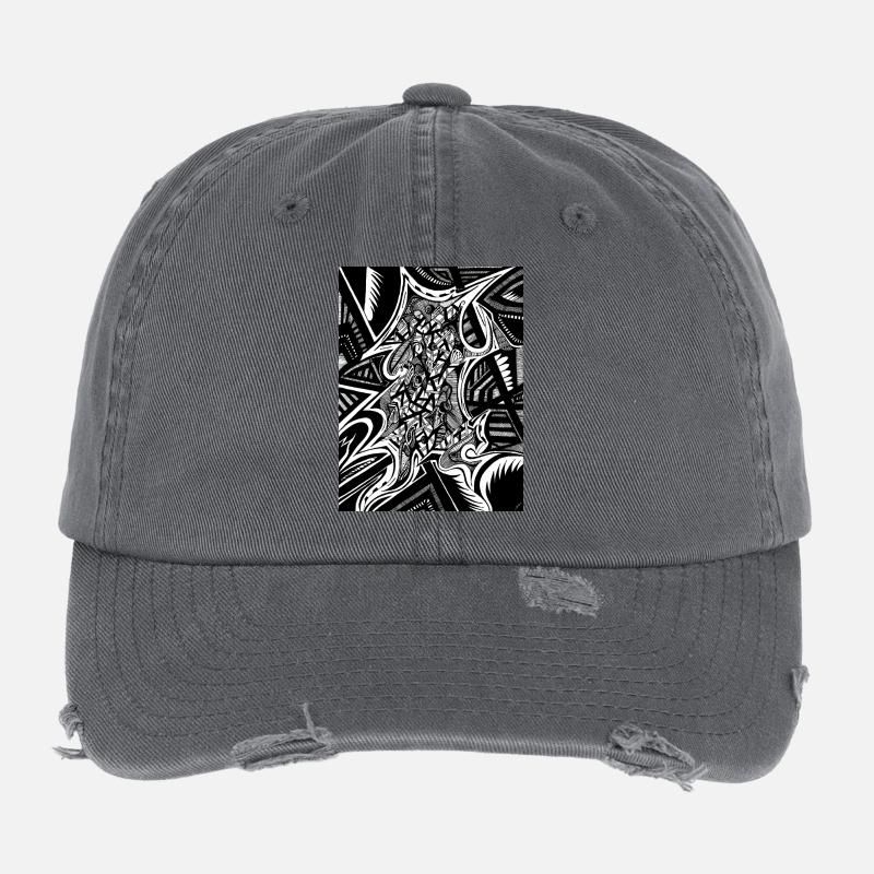 Design abstrait noir et blanc n°1 Casquette vintage effet usé Flexfit