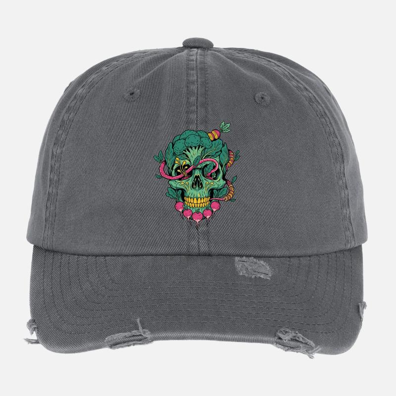 Vegetable Skull with Plant Spirals Flexfit Vintage Destroyed Cap