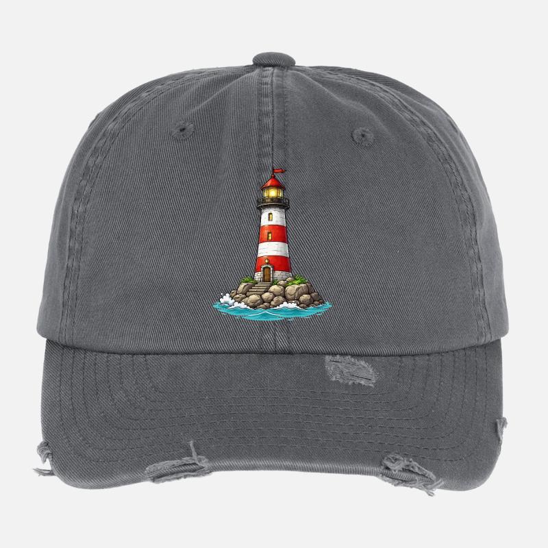 Lighthouse with red stripes Flexfit Vintage Destroyed Cap