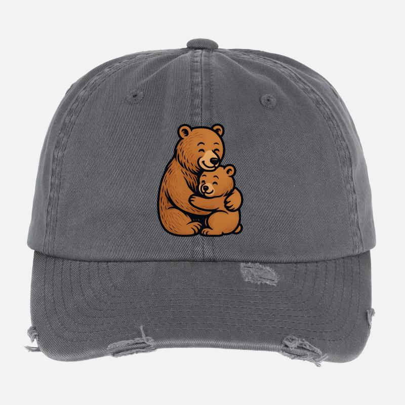 Brown Bears Hug Cuddly Drawing Flexfit Vintage Destroyed Cap