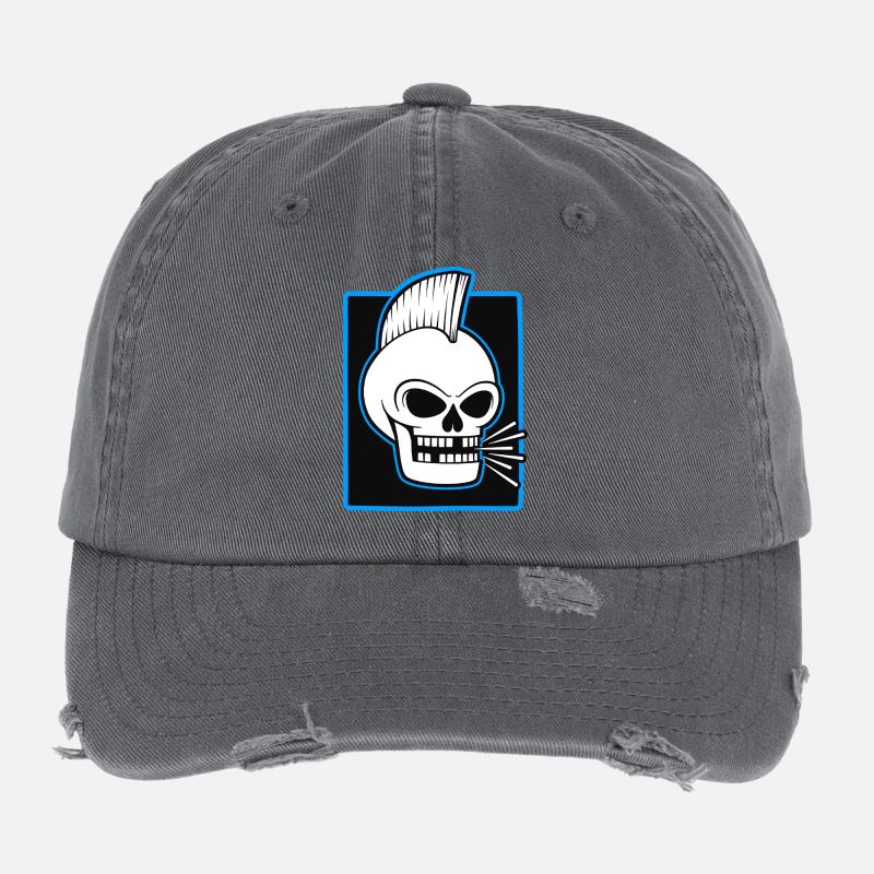 Skull Mohawk Punk Graphic Flexfit Vintage Destroyed Cap