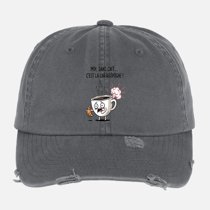 Caffeine Crisis Mug Cartoon Flexfit Vintage Destroyed Cap