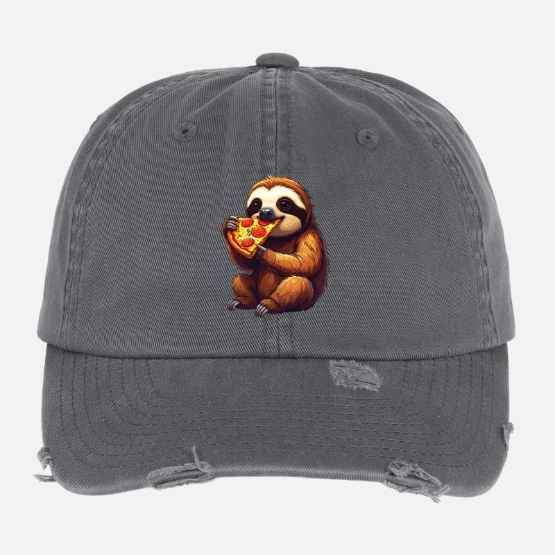 Sloth with pizza Flexfit Vintage Destroyed Cap