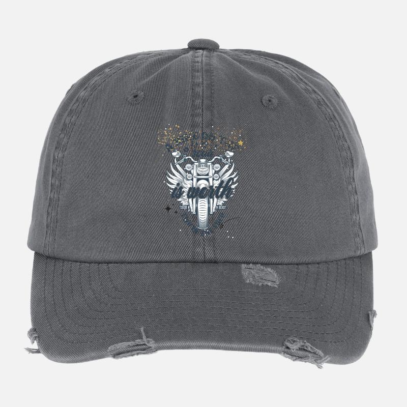 Winged motorcycle on the open road Flexfit Vintage Destroyed Cap
