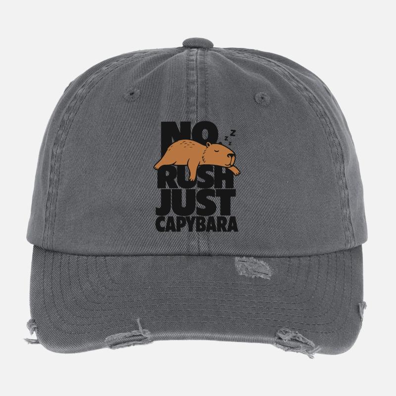 No Rush Just Capybara Flexfit Vintage Destroyed Cap