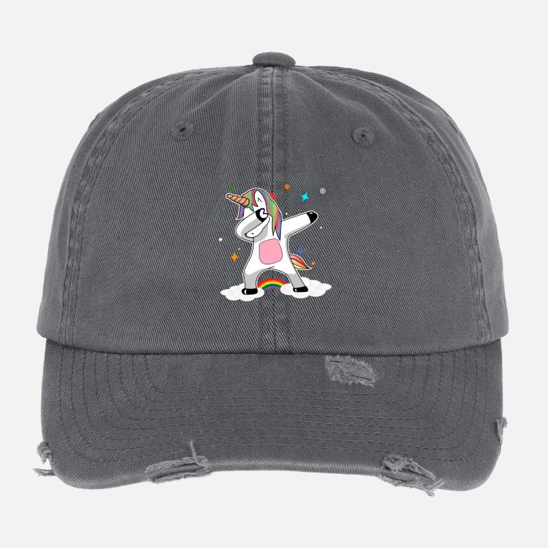 Rainbow Dabbing Unicorn Flexfit Vintage Destroyed Cap