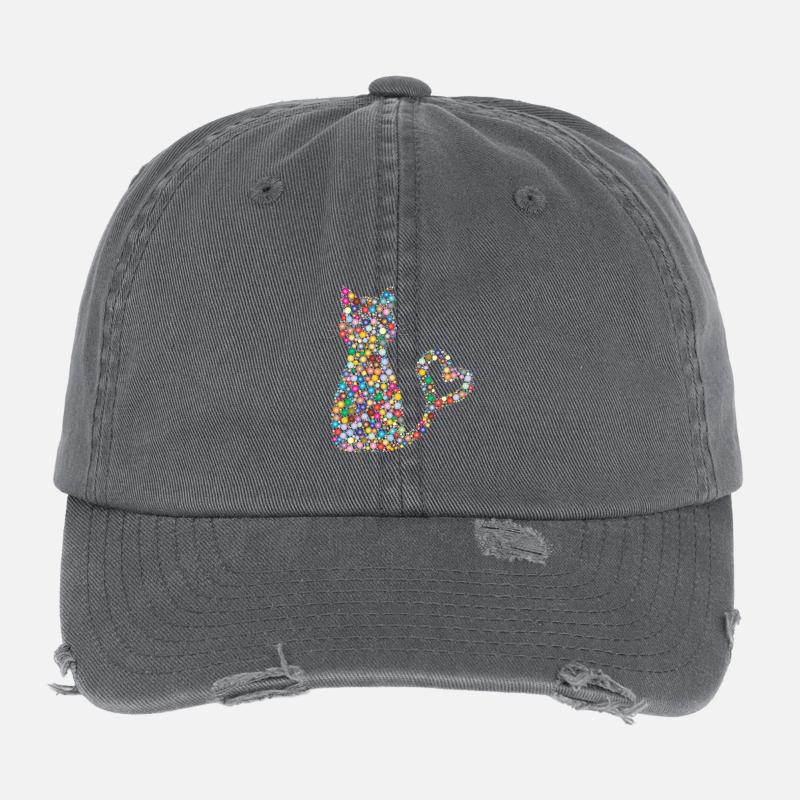 Kreis Muster Katze mit Herz Schwanz Schweif Flexfit Vintage Destroyed Cap
