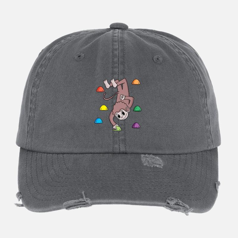 Monkey on the climbing wall - climbing - gift Flexfit Vintage Destroyed Cap