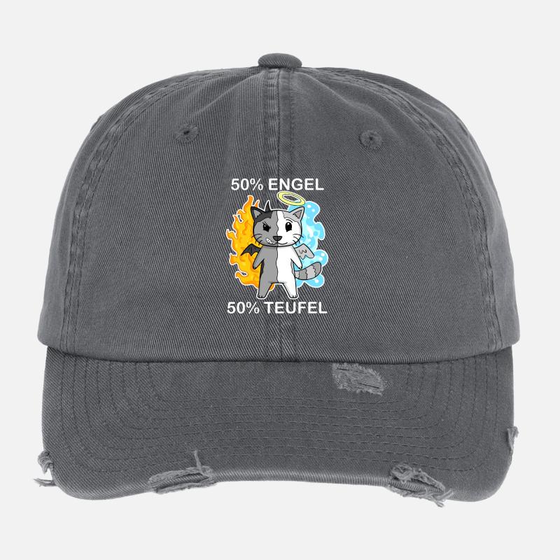 Katze Engel und Teufel Flexfit Vintage Destroyed Cap