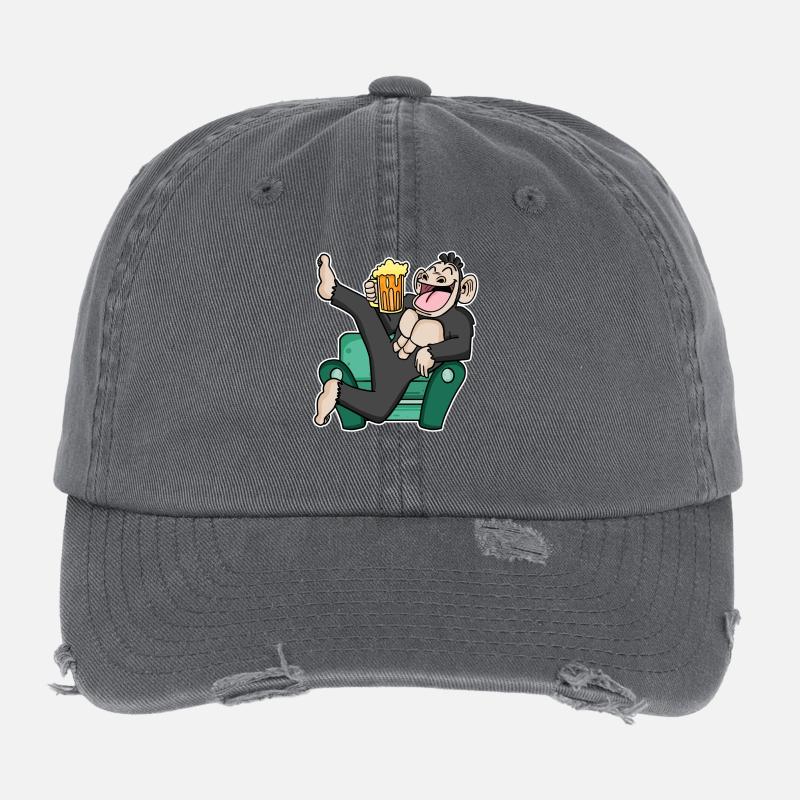 Funny monkey drinks beer Flexfit Vintage Destroyed Cap