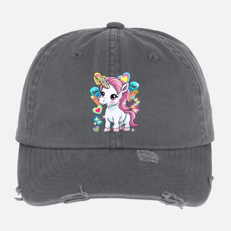 Licorne Enfants Filles Garçons Crème Glacée Casquette vintage effet usé Flexfit