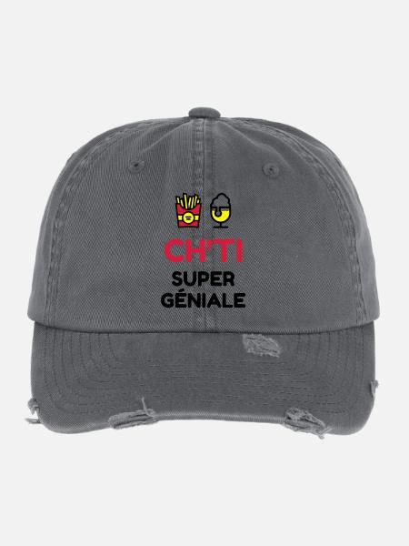 Ch'ti / Nord / Chti / Ch'ti mi / Nordiste - Flexfit Vintage Destroyed Cap - Dunkelgrau - Vorne