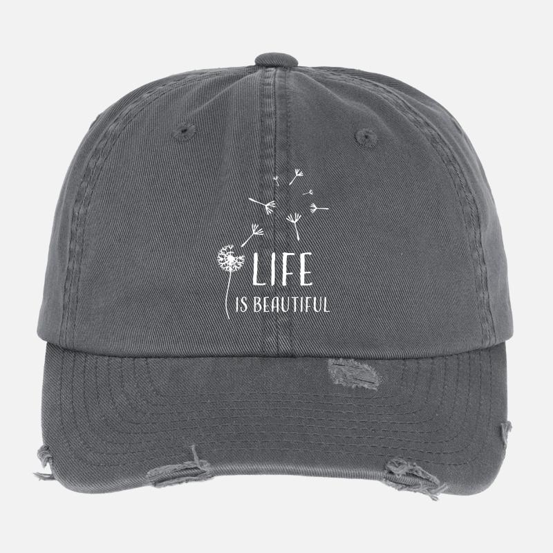 Pusteblume life is beautiful blanc - Casquette vintage effet usé Flexfit - charbon