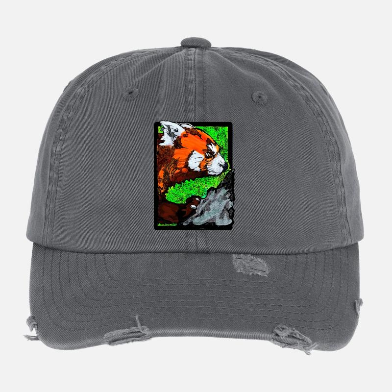 Red panda climbs on rock (Colorful) Flexfit Vintage Destroyed Cap