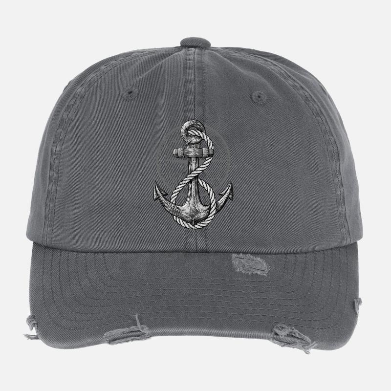 Anker mit Kompass, maritimes Design für Skipper Flexfit Vintage Destroyed Cap