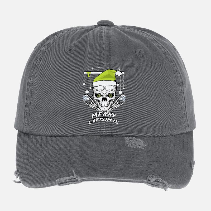 Crâne de Noël vert Casquette vintage effet usé Flexfit