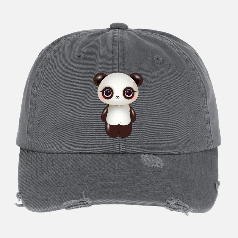 niedlicher Panda mit rosa Wangen im Comic Stil Flexfit Vintage Destroyed Cap