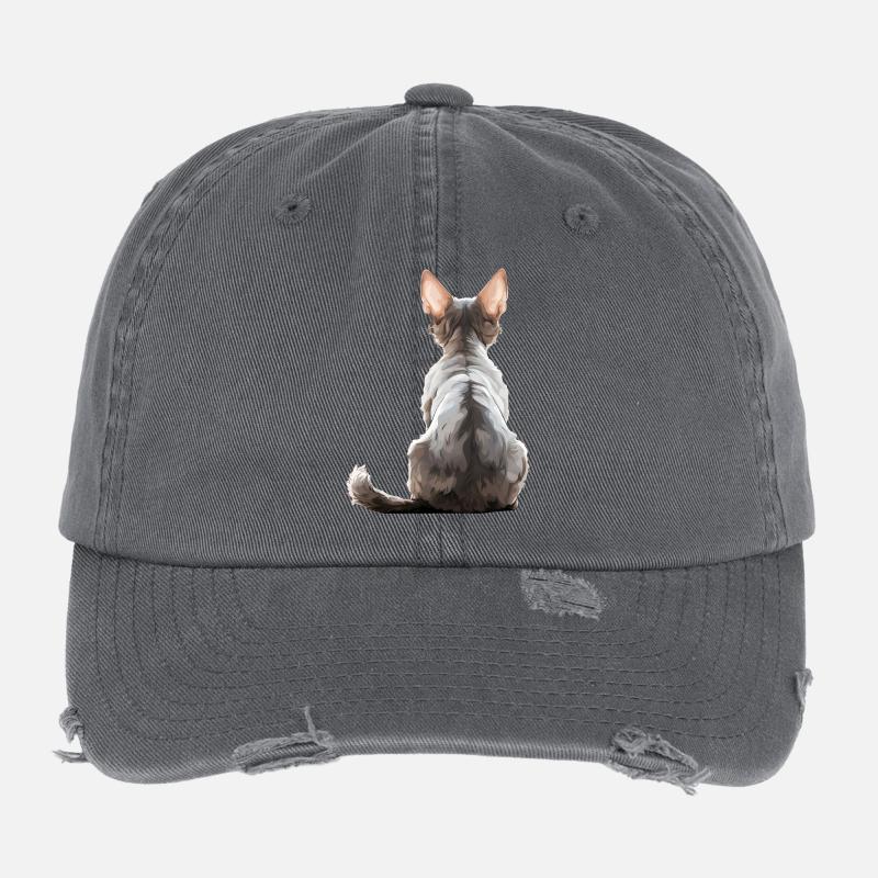 Chat Devon Rex Casquette vintage effet usé Flexfit