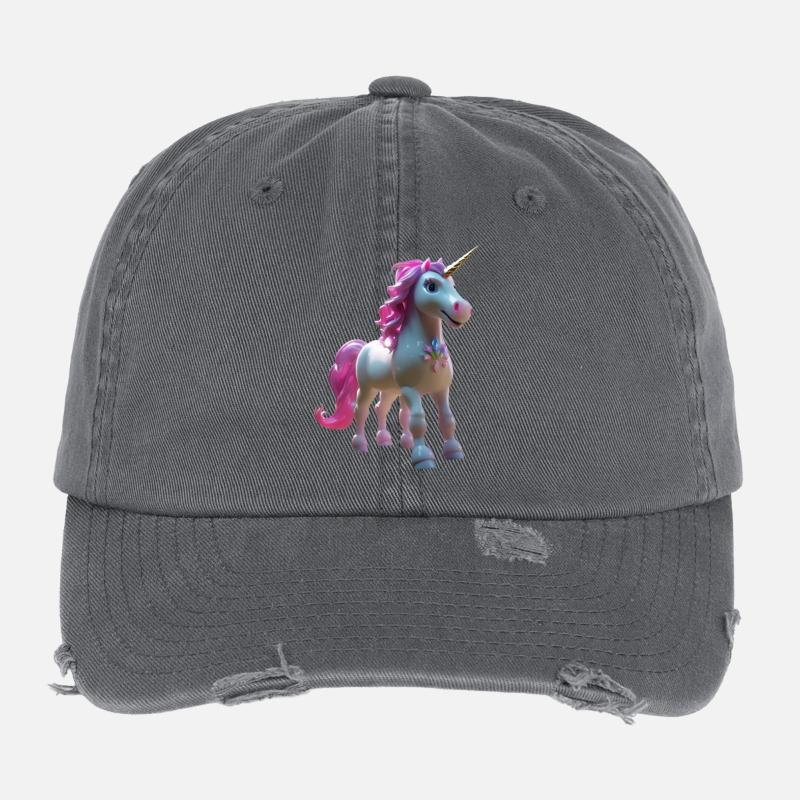 Fleur de licorne pastel Casquette vintage effet usé Flexfit