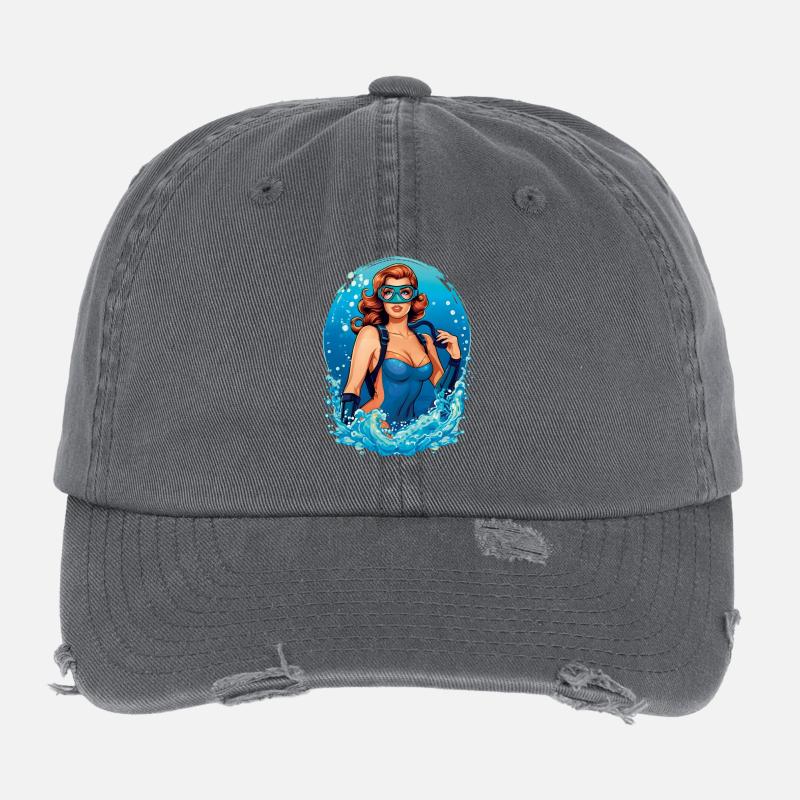 Plongeuse sous-marine - design graphique vintage Casquette vintage effet usé Flexfit