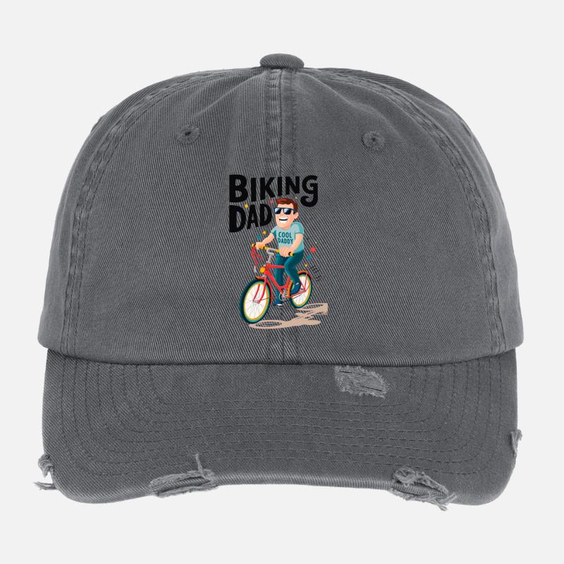 Biking Dad Cool Daddy Illustration Flexfit Vintage Destroyed Cap