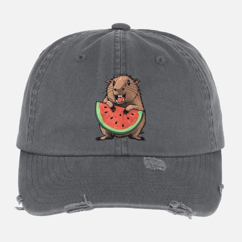 Capybara mangeant de la pastèque Casquette vintage effet usé Flexfit