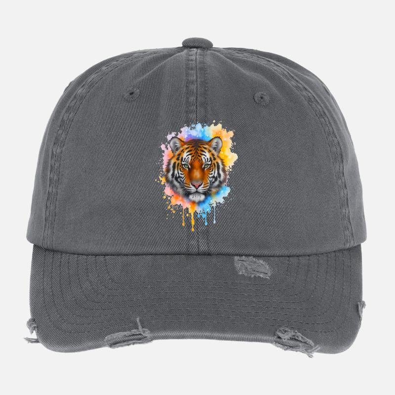 Wasserfarbener Tiger-Porträt Flexfit Vintage Destroyed Cap