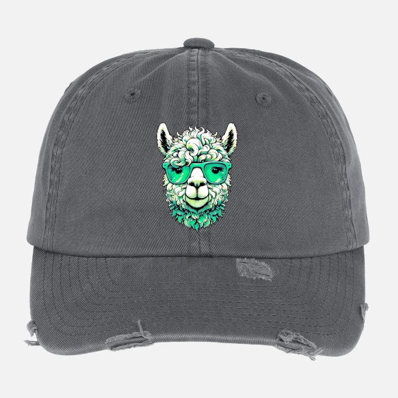 Alpaka mit Sonnenbrille Flexfit Vintage Destroyed Cap