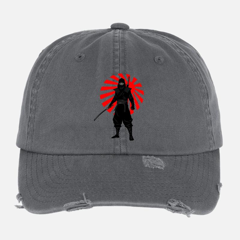 Position de combat ninja avec drapeau de bataille rouge Casquette vintage effet usé Flexfit