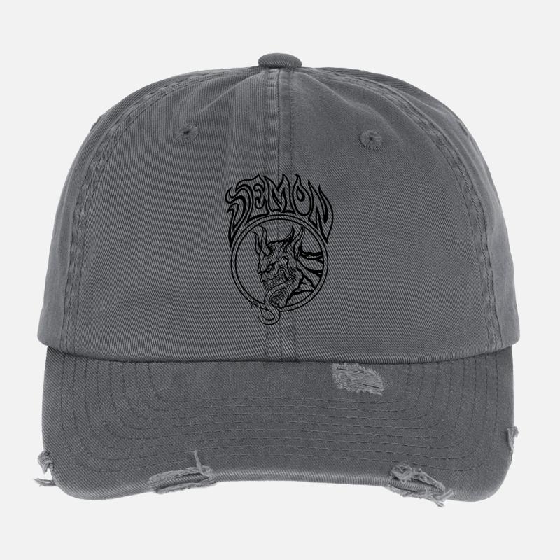 Démon - Illustration au trait infernal Casquette vintage effet usé Flexfit
